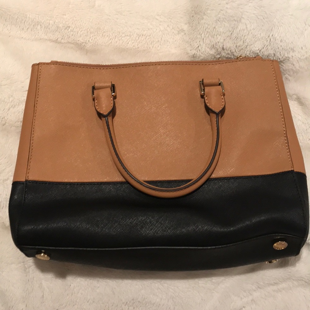 Michael Kors Tan and Black Leather Satchel - Picture 6 of 7